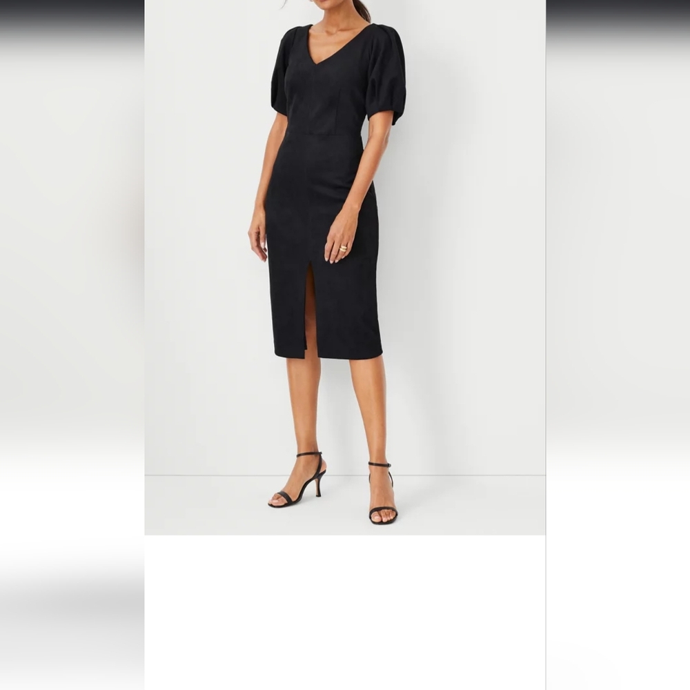 Ann Taylor Classic Suede Puff Sleeve Sheath Dress